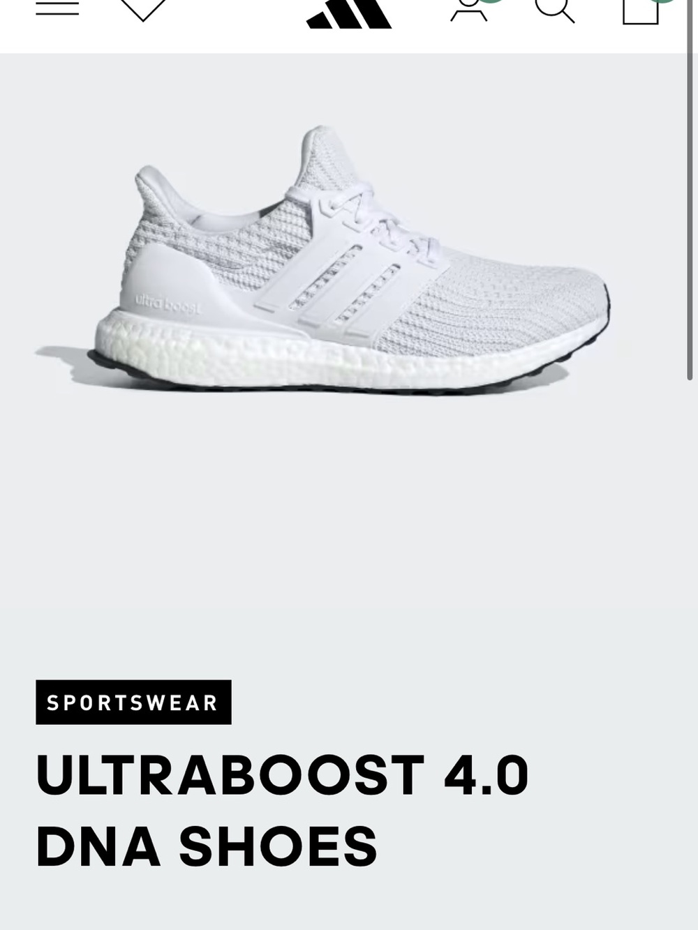 adidas Ultraboost 4.0 DNA Shoes - White with Black Outsole
